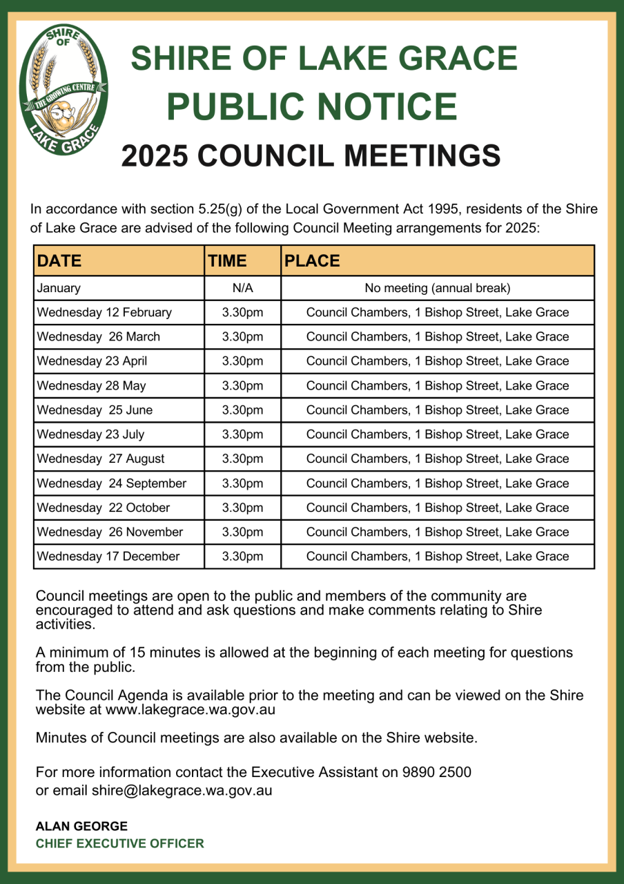 Council Meeting Dates 2025